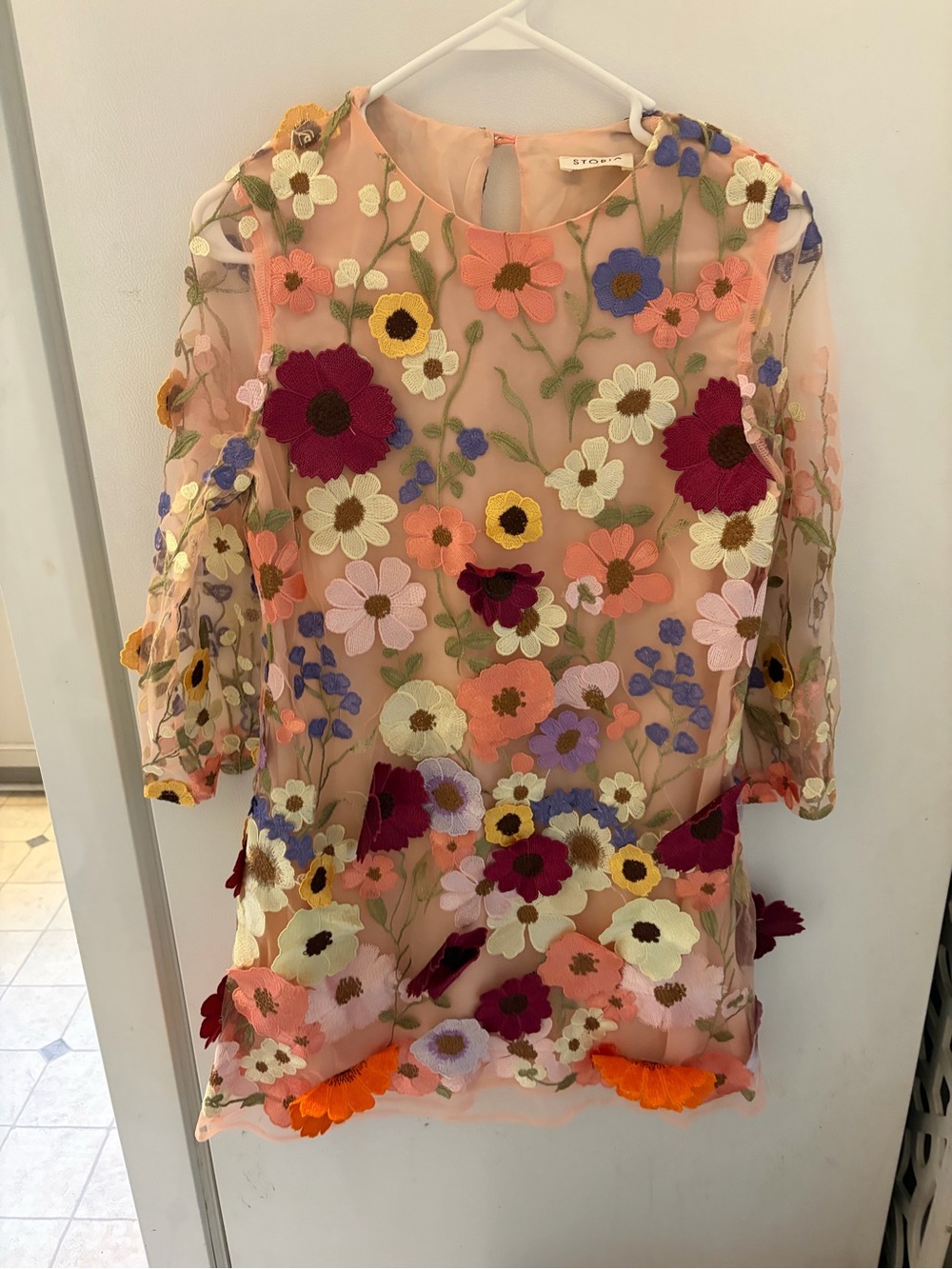 Storia Peach Floral Embroidered Girls' Dress
